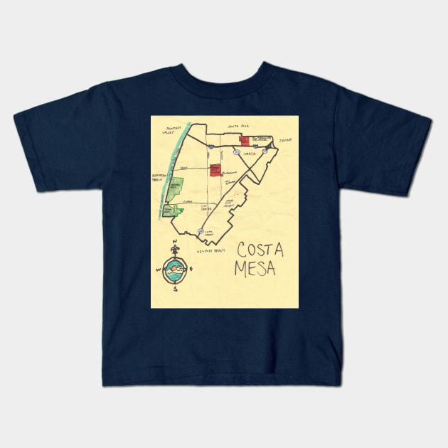 Costa Mesa Kids T-Shirt by PendersleighAndSonsCartography